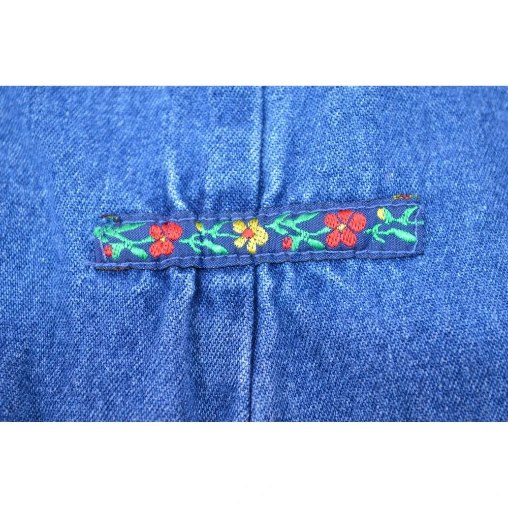 Vintage Pattiwack Blue Jean Denim Coverall Snap Legs Girls‎ Size 18M Flower Trim